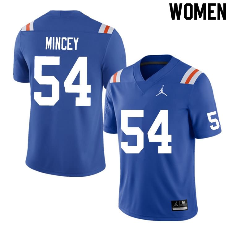 NCAA Florida Gators Gerald Mincey Women's #54 Nike Blue Throwback Stitched Authentic College Football Jersey QBO2764RZ